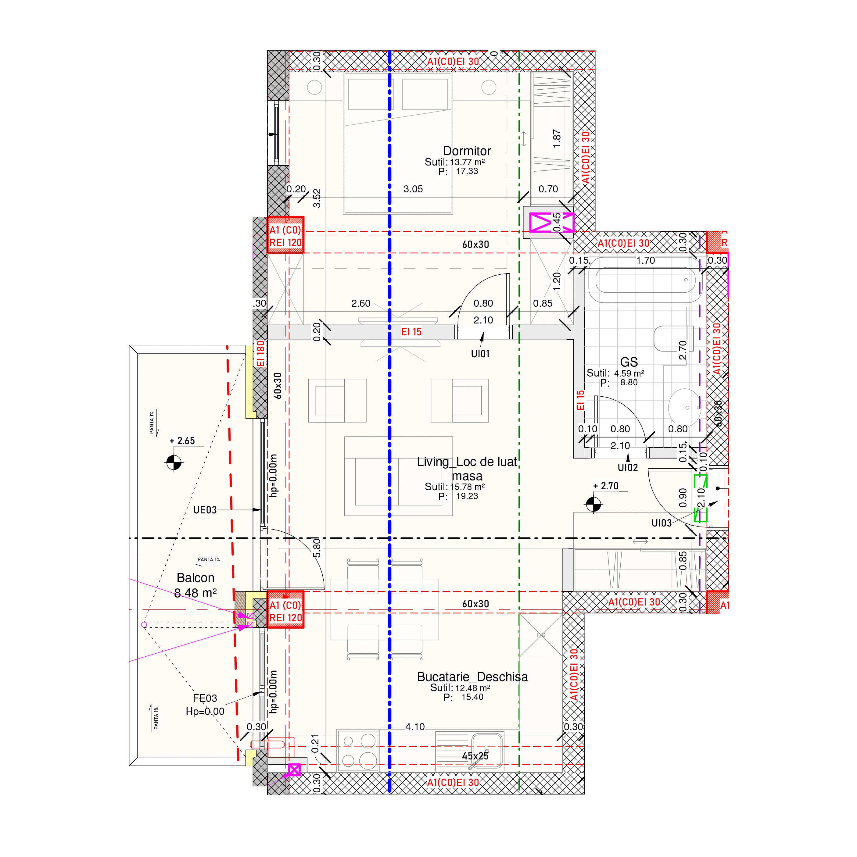 Apartament 2 camere – vedere laterală